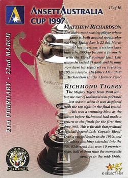 1997 Select Ansett Australia Cup #13 Matthew Richardson Back